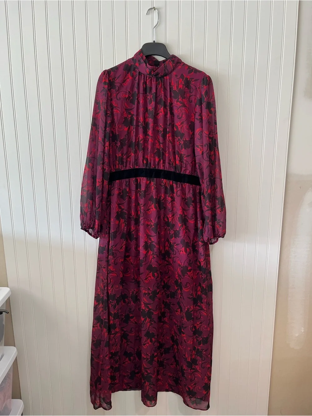 Floral Print High-Neck Long Sleeve Maxi Dress - Purple - Picture 6 of 9
